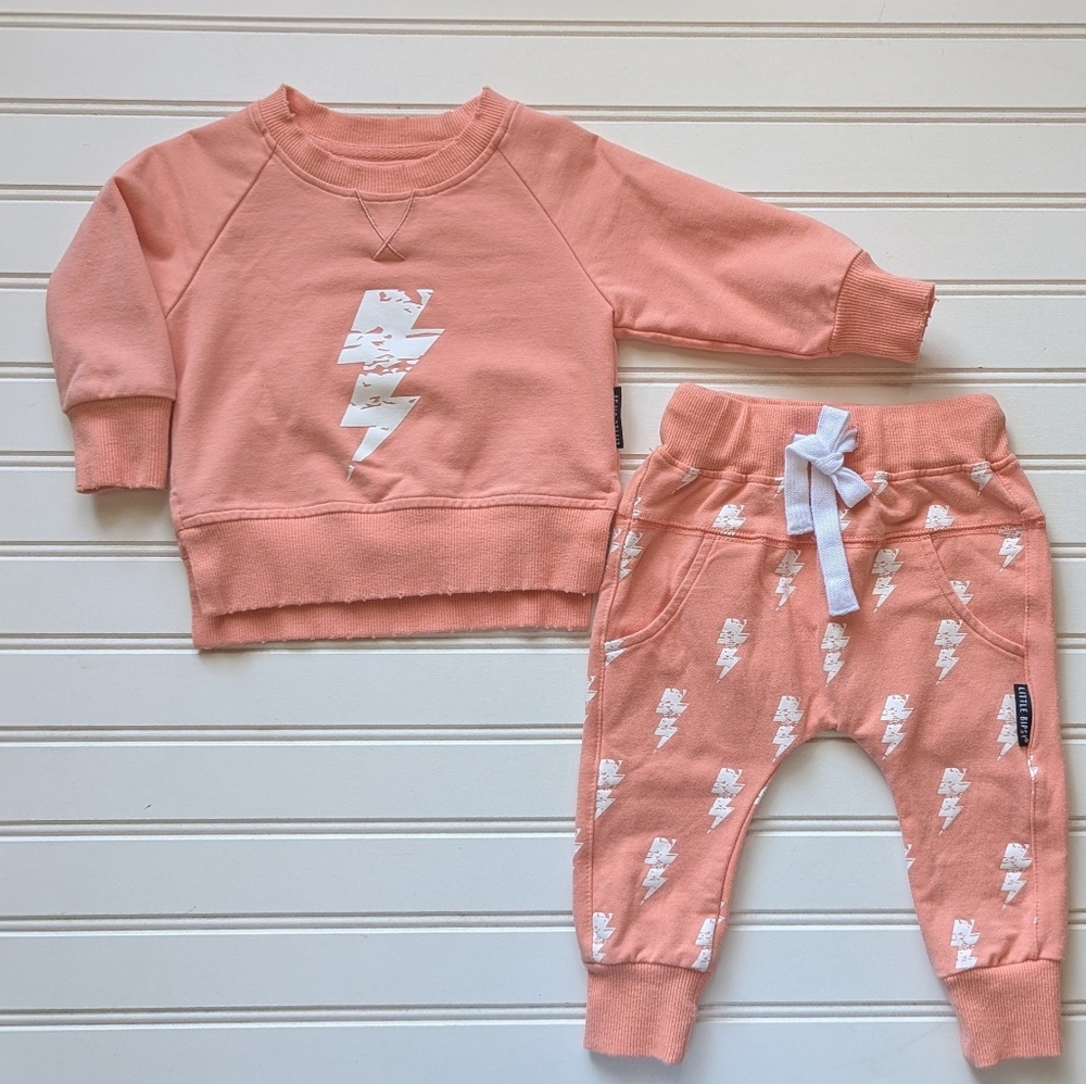 Little Bipsy boy neon orange Coral lightning bolt joggers & Sweater Set